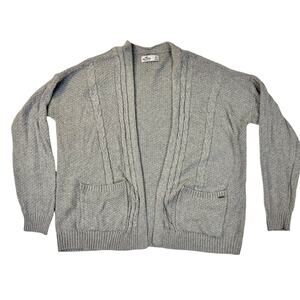 Hollister Gray Cable Knit Cardigan Women’s Medium Chunky Cotton Cozy Coastal